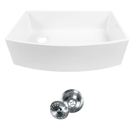 Thompson Traders 33" Farmhouse Single Basin Fireclay Kitchen Sink with Basket Strainer Gloss White